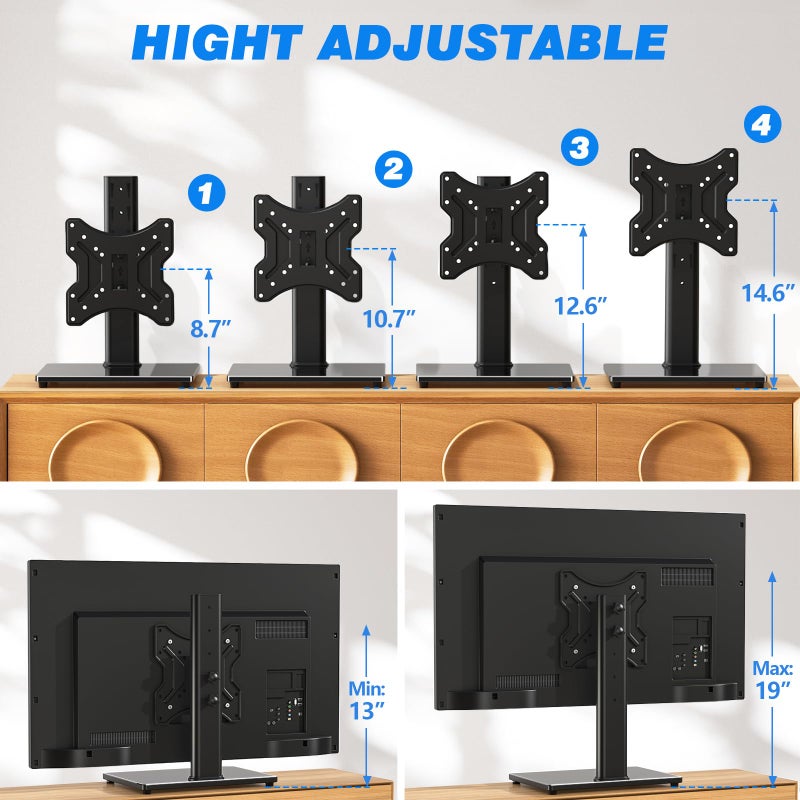 Rfiver Universal Swivel Tabletop TV Stand for Flat Screens 23 24 26 32 39 40 42 43 Inch, Heavy Duty Center Pedestal Stand Replacement with Black Tempered Glass Base and Height Adjustable Mount - Image 4