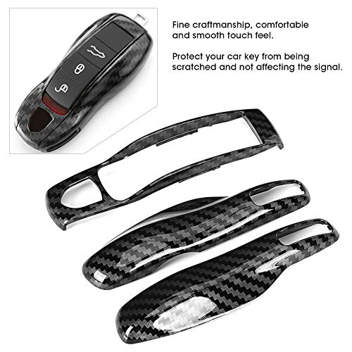 Estink Car Key Fob Cover, 3pcs/Set Carbon Fiber Styles Car Key Trim Cover Remote Key Fob Protector Cover Shell Case Holder Replacement Car Key Decoration Part Fit for Cayman - Image 4