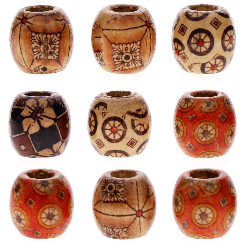 Keyzone Wholesale 100pcs 12mm Mixed Painted Drum Wood Spacer Beads Wooden Beads for DIY Jewelry Making Hair Accessories