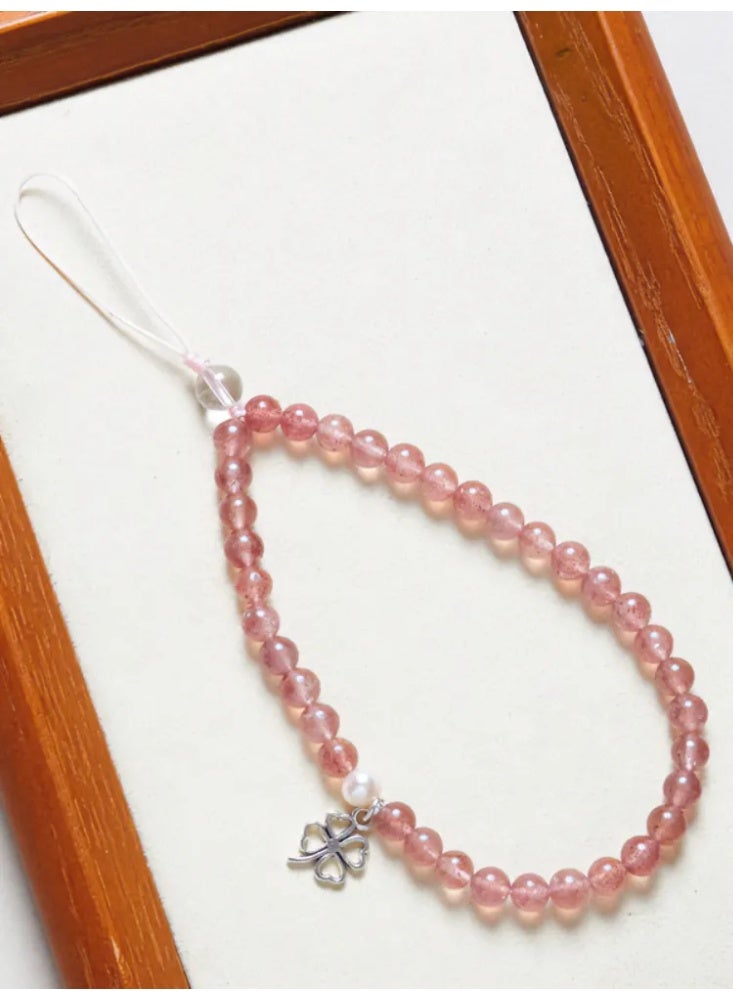 Natural Stone Agate Crystal Mixed Beaded Phone Chain, Luxury High Grade Wrist Phone Lanyard Anti-Lost Decor Strap