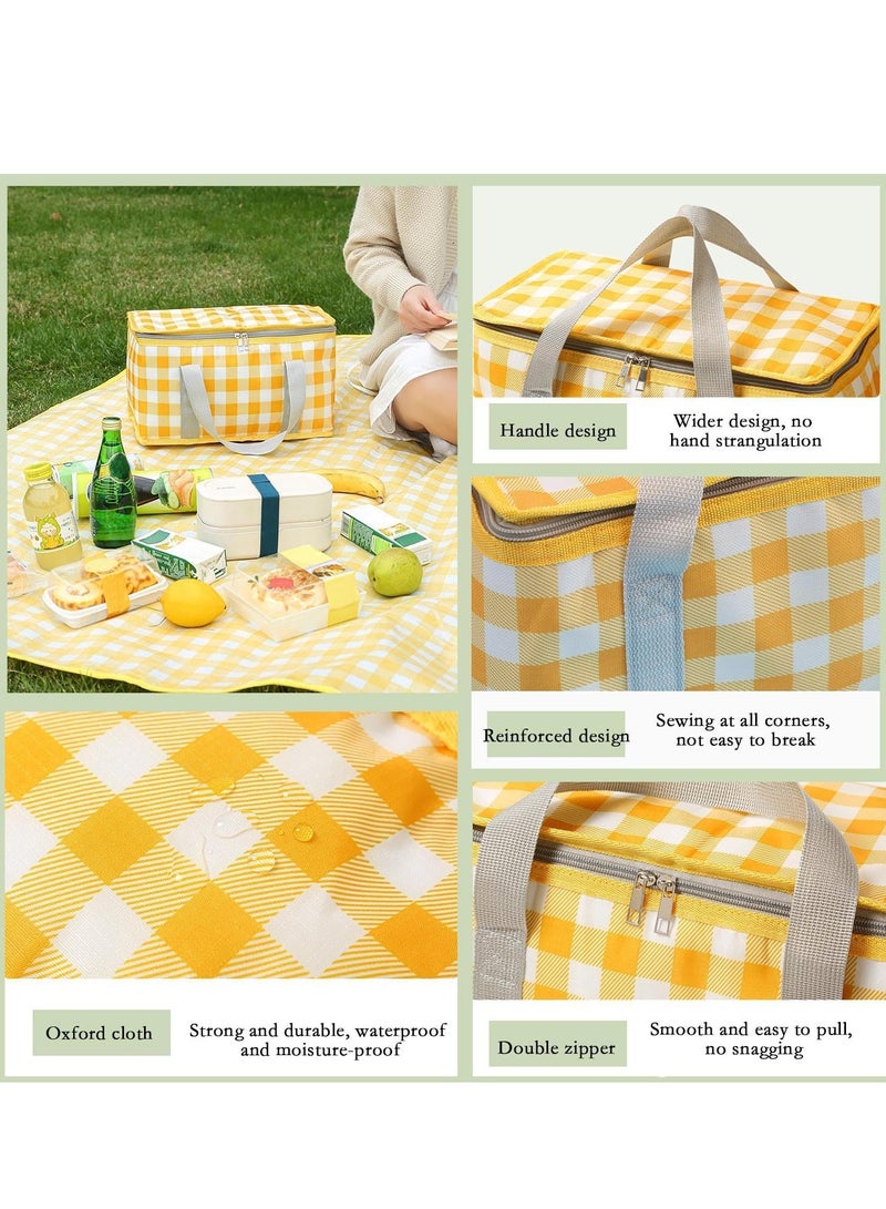 Picnic Basket Bag, Insulated Picnic Bag, Foldable Cooler Beach Bag, Reusable with Zippered top-for Warm or Cold Picnic Accessories, Outdoor (Yellow) - Image 5