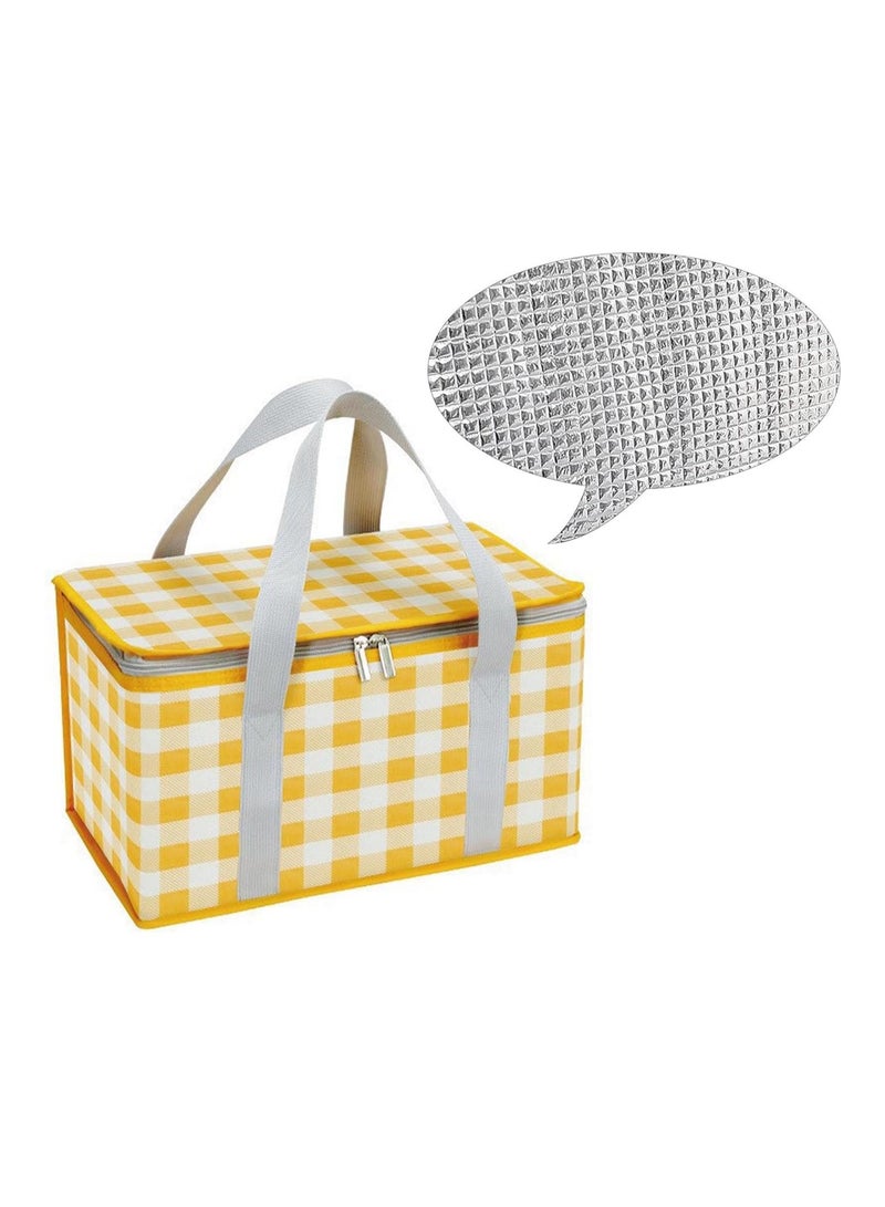 Picnic Basket Bag, Insulated Picnic Bag, Foldable Cooler Beach Bag, Reusable with Zippered top-for Warm or Cold Picnic Accessories, Outdoor (Yellow) - Image 1