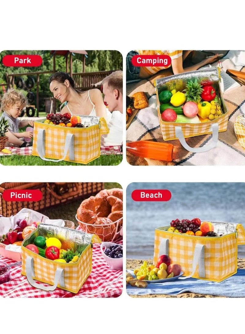 Picnic Basket Bag, Insulated Picnic Bag, Foldable Cooler Beach Bag, Reusable with Zippered top-for Warm or Cold Picnic Accessories, Outdoor (Yellow) - Image 3