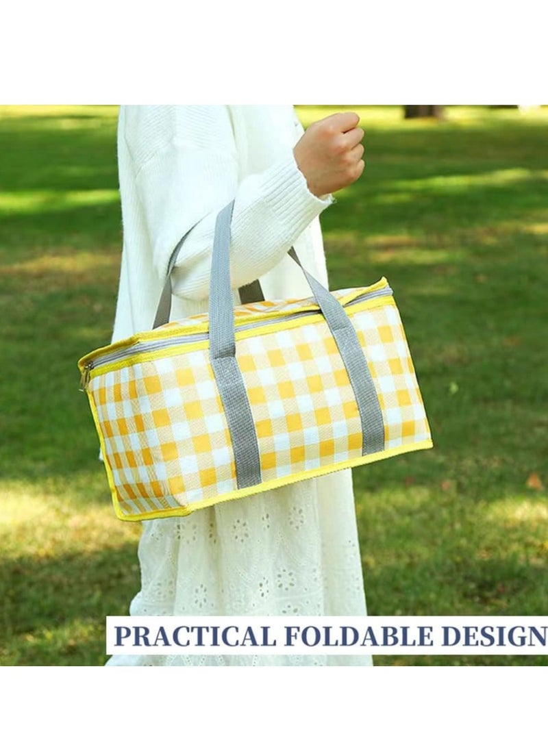 Picnic Basket Bag, Insulated Picnic Bag, Foldable Cooler Beach Bag, Reusable with Zippered top-for Warm or Cold Picnic Accessories, Outdoor (Yellow) - Image 4