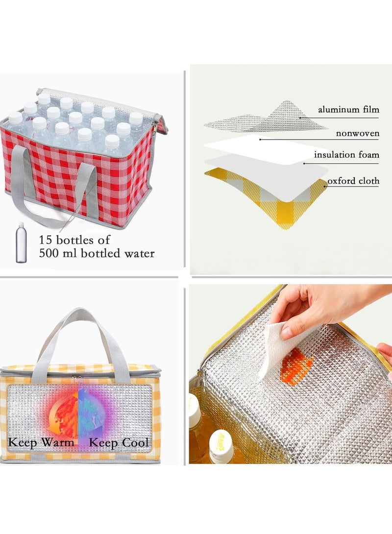 Picnic Basket Bag, Insulated Picnic Bag, Foldable Cooler Beach Bag, Reusable with Zippered top-for Warm or Cold Picnic Accessories, Outdoor (Yellow) - Image 2