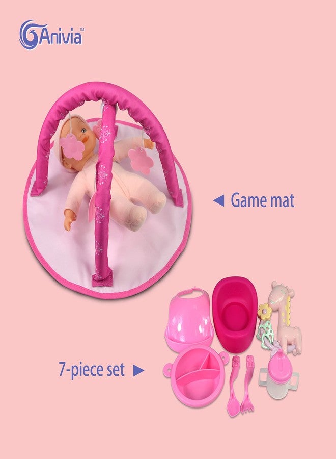 ANIVIA Baby Doll Stroller Set - Includes Stroller, Crib, Play Mat, Feeding Toy, Diaper Bag - Nursery Role Play Set (11" Doll Included) - Image 5