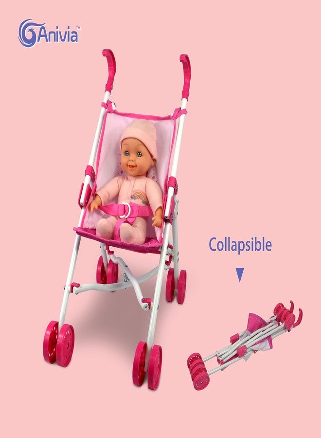 ANIVIA Baby Doll Stroller Set - Includes Stroller, Crib, Play Mat, Feeding Toy, Diaper Bag - Nursery Role Play Set (11" Doll Included) - Image 3