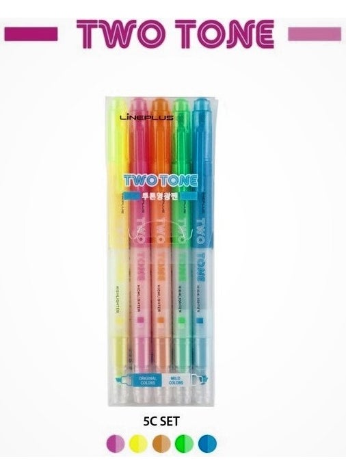 lineplus - Twotone Highlighter Double Tip 5 Colors 348535 - Image 1