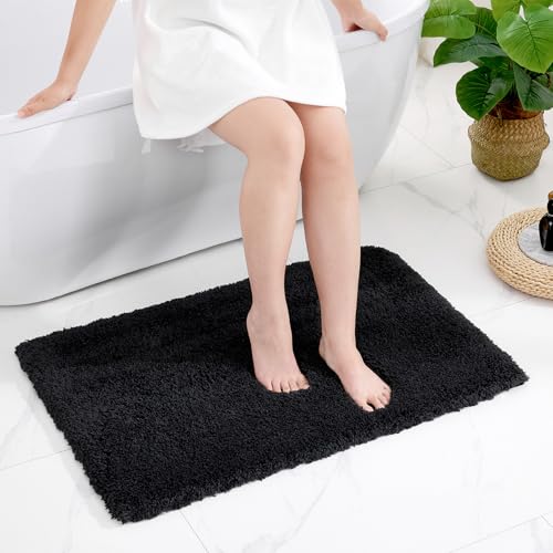 Disolla Black Bathroom Rug 24x36 NonSlip Plush Thick Bath Mat Highly Absorbent Ultra Soft Fluffy Floor Mat Machine Washable for Shower and Tub - Image 1