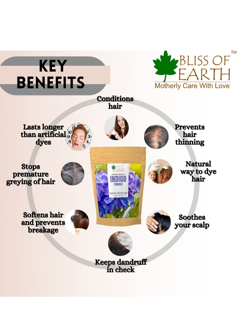 BLISS OF EARTH Organic Indigo Powder 453GM For Hair Black Organic Hair Dye make your hair dark and shine  - Image 3