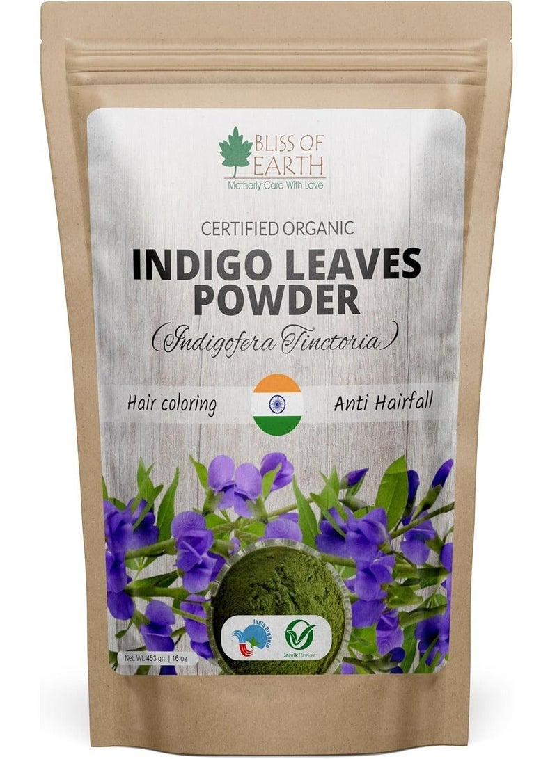 Bliss of Earth 453g Natural Indigo Powder for Hair – 100% Pure Herbal Hair Dye | Chemical-Free Black Hair Color | Ammonia-Free | For Grey Coverage | Plant Based Hair Colour – 453g - Image 1
