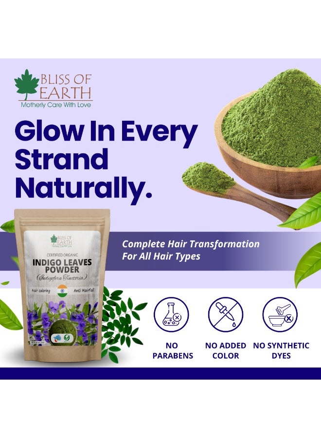 Bliss of Earth 453g Natural Indigo Powder for Hair – 100% Pure Herbal Hair Dye | Chemical-Free Black Hair Color | Ammonia-Free | For Grey Coverage | Plant Based Hair Colour – 453g - Image 4