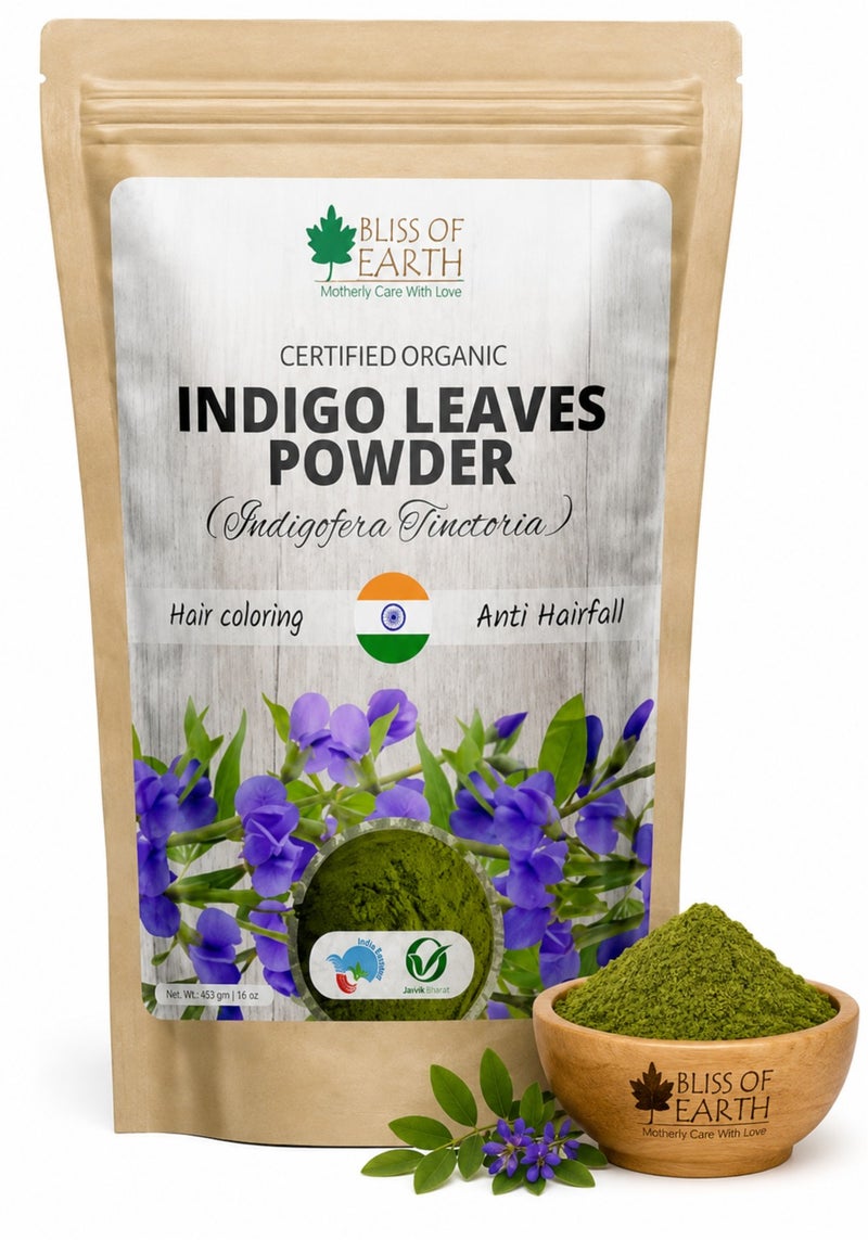 Bliss of Earth 453g Natural Indigo Powder for Hair – 100% Pure Herbal Hair Dye | Chemical-Free Black Hair Color | Ammonia-Free | For Grey Coverage | Plant Based Hair Colour – 453g - Image 1
