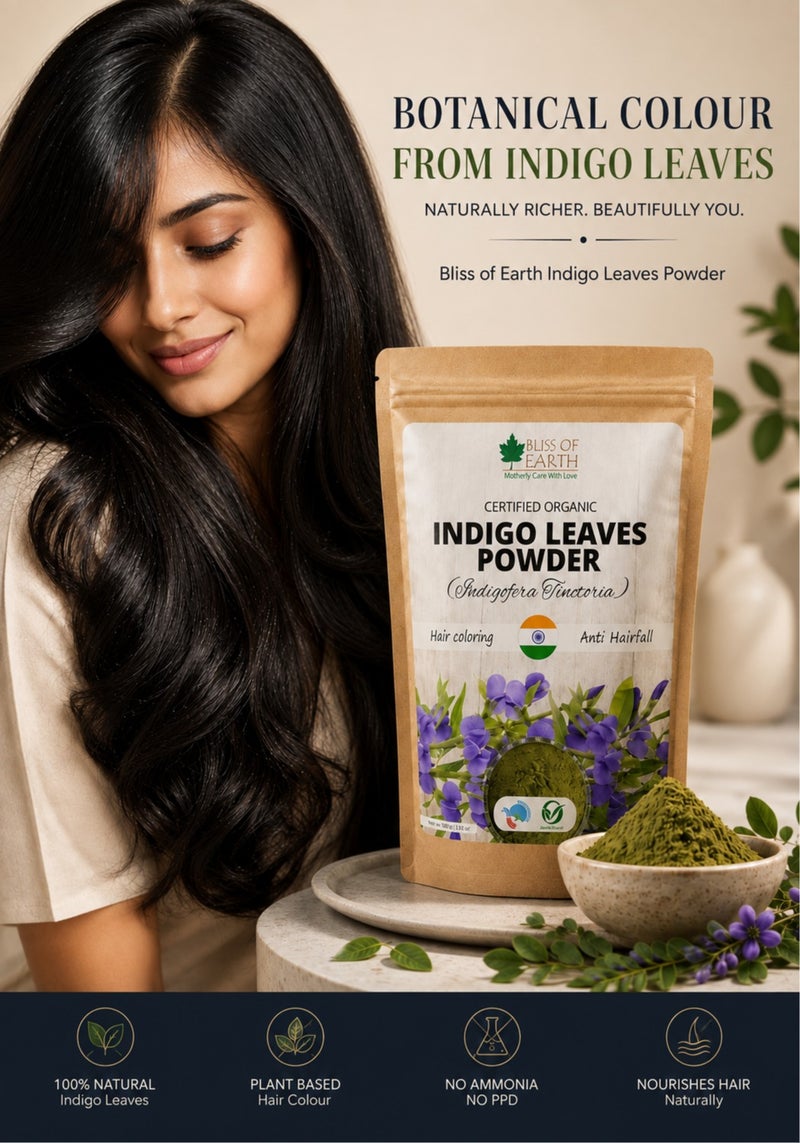 Bliss of Earth 453g Natural Indigo Powder for Hair – 100% Pure Herbal Hair Dye | Chemical-Free Black Hair Color | Ammonia-Free | For Grey Coverage | Plant Based Hair Colour – 453g - Image 2