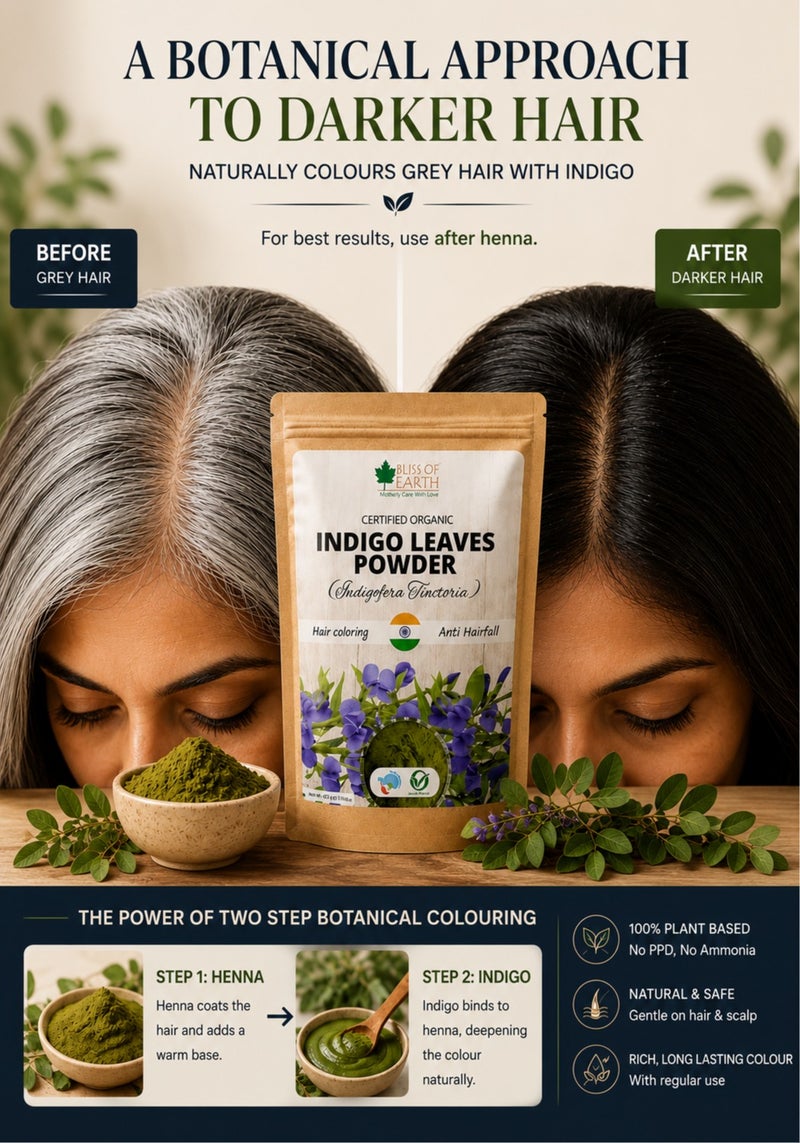 Bliss of Earth 453g Natural Indigo Powder for Hair – 100% Pure Herbal Hair Dye | Chemical-Free Black Hair Color | Ammonia-Free | For Grey Coverage | Plant Based Hair Colour – 453g - Image 4