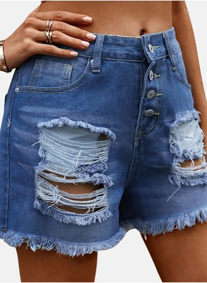 يونيكي Blue Solid Denim Shorts