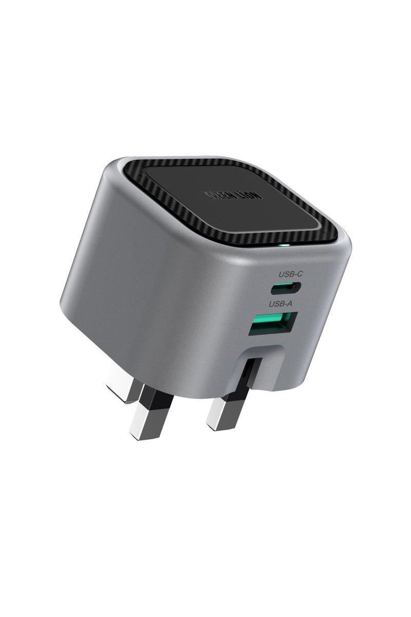 GREEN LION UK Plug GaN Charger with Dual PD 35W USB-C & USB-A Fast Charging Ports / Flame Retardant PC / Suitable for Laptop Charging / Universal Compatibility / Quick Wall Charger - Gray - Image 1