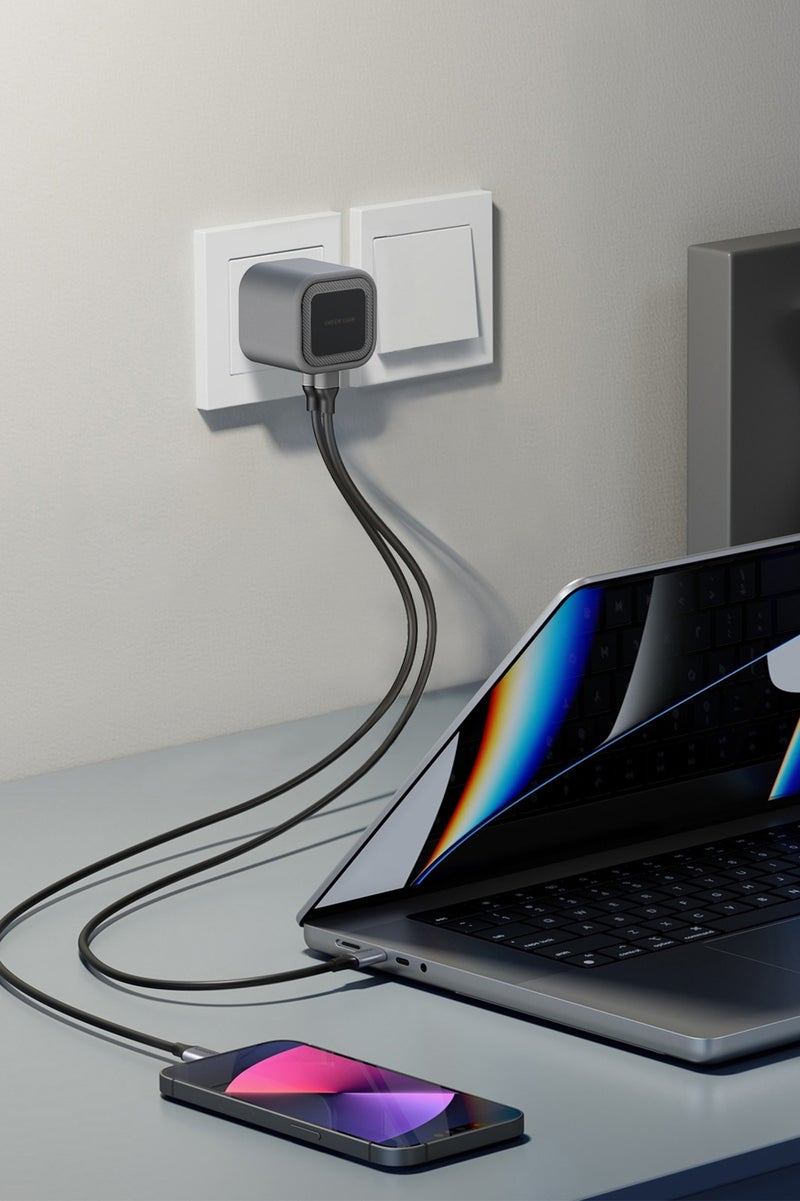 GREEN LION UK Plug GaN Charger with Dual PD 35W USB-C & USB-A Fast Charging Ports / Flame Retardant PC / Suitable for Laptop Charging / Universal Compatibility / Quick Wall Charger - Gray - Image 2