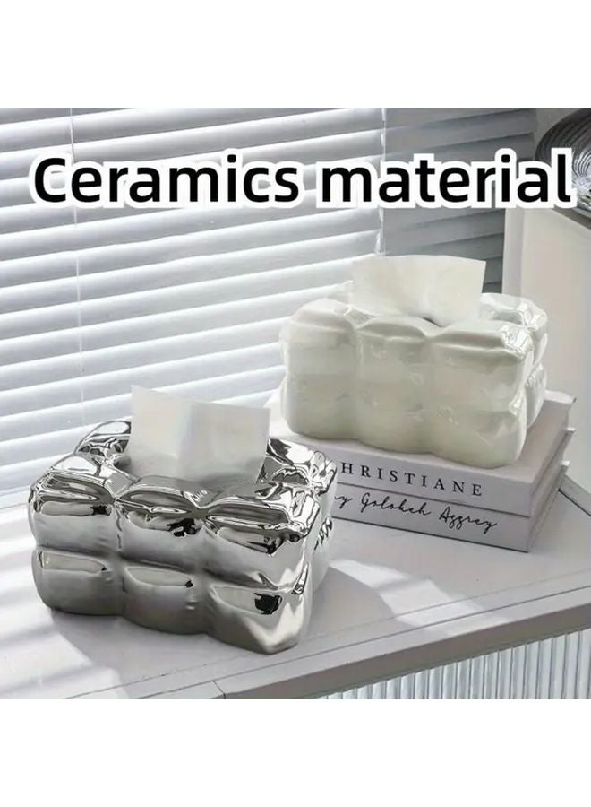 White Ceramic Tissue Box With Cloud Design For Living Room And Bathroom Decor - Image 3