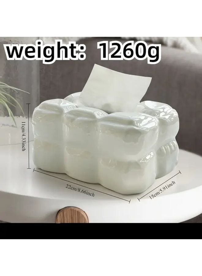 White Ceramic Tissue Box With Cloud Design For Living Room And Bathroom Decor - Image 1