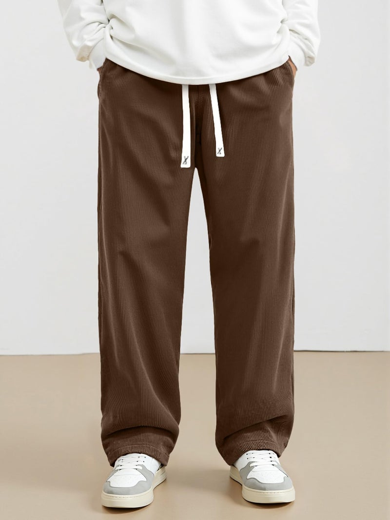 JMIERR Men's Baggy Corduroy Pants Brown Joggers Wide Leg Loose Fit Y2K Elastic Waist Relaxed Drawstring Cargo Sweatpants Couple Matching Pants, M - Image 2