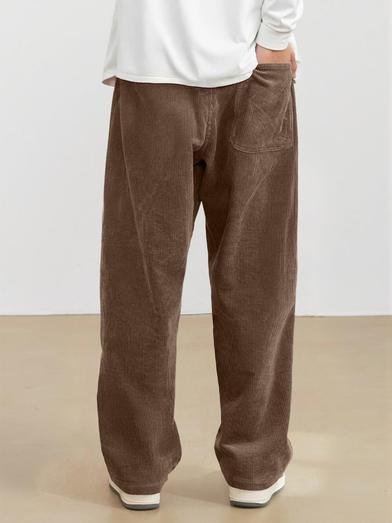 JMIERR Men's Baggy Corduroy Pants Brown Joggers Wide Leg Loose Fit Y2K Elastic Waist Relaxed Drawstring Cargo Sweatpants Couple Matching Pants, M - Image 3