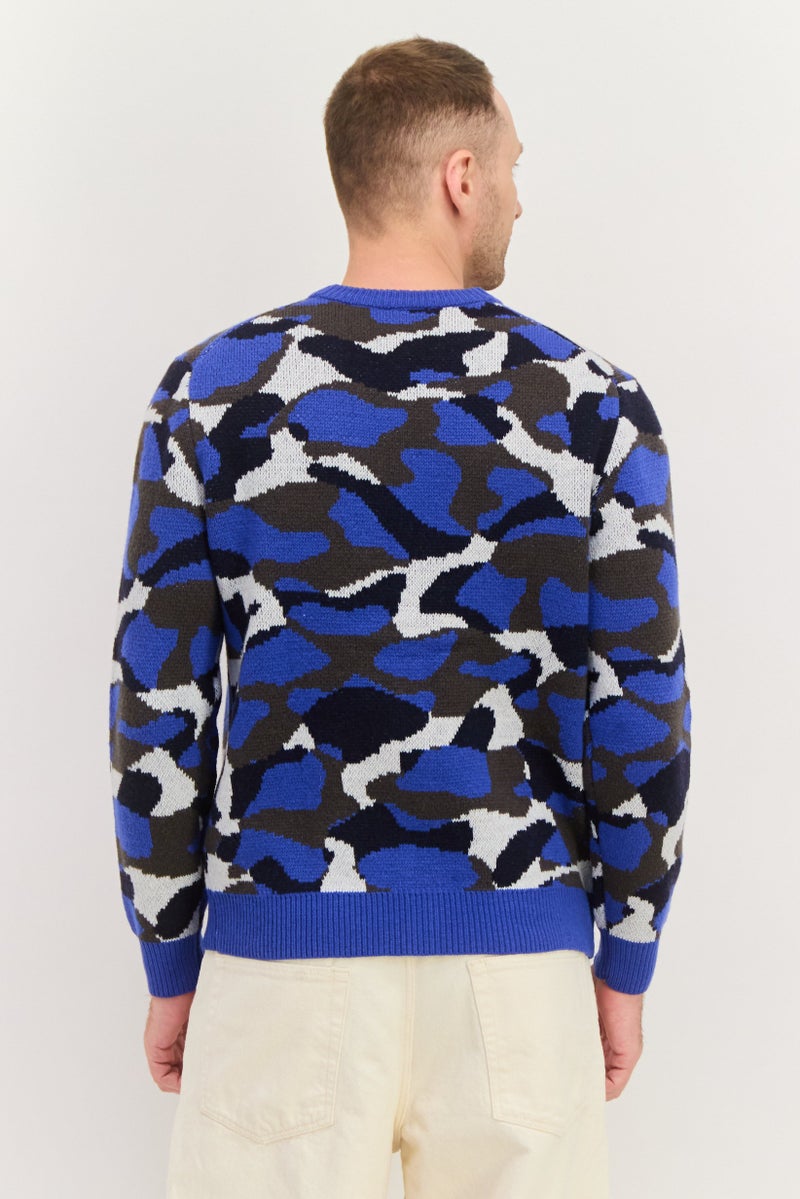 ESPRIT Men V Neck Long Sleeves Knitted Cardigan, Blue Combo - Image 3