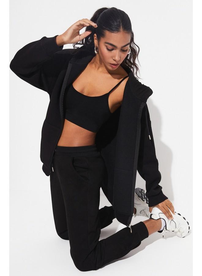 June Women Relaxed Fit Ribbed Basic Sweatpant Black - Image 1