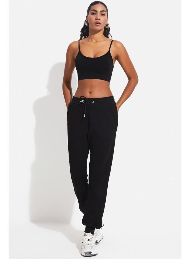 June Women Relaxed Fit Ribbed Basic Sweatpant Black - Image 2