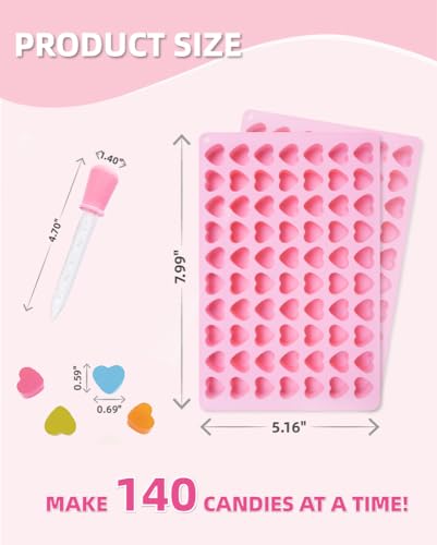 KKDINDAN Heart Silicone Gummy Molds 2 Pack with 2 Droppers, Mini Heart Chocolate Mold, Non-Stick Food Grade Ice Cube Tray for Hard Candy, Homemade treats, Soap, Jelly (Pink) - Image 5