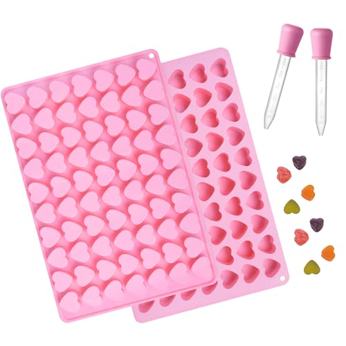 KKDINDAN Heart Silicone Gummy Molds 2 Pack with 2 Droppers, Mini Heart Chocolate Mold, Non-Stick Food Grade Ice Cube Tray for Hard Candy, Homemade treats, Soap, Jelly (Pink) - Image 1