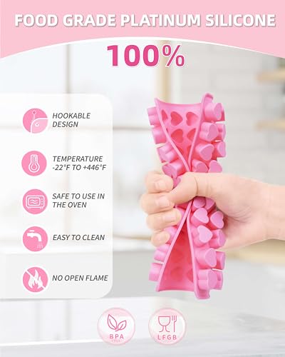 KKDINDAN Heart Silicone Gummy Molds 2 Pack with 2 Droppers, Mini Heart Chocolate Mold, Non-Stick Food Grade Ice Cube Tray for Hard Candy, Homemade treats, Soap, Jelly (Pink) - Image 2