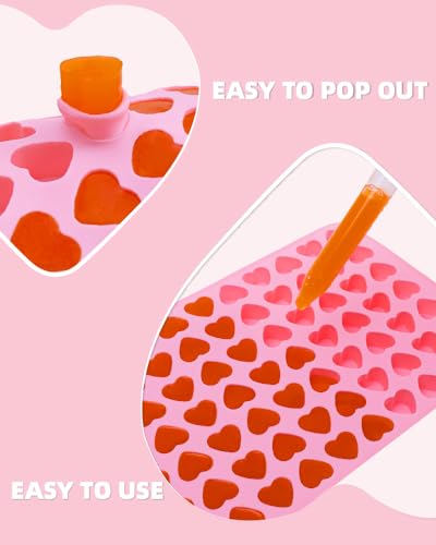 KKDINDAN Heart Silicone Gummy Molds 2 Pack with 2 Droppers, Mini Heart Chocolate Mold, Non-Stick Food Grade Ice Cube Tray for Hard Candy, Homemade treats, Soap, Jelly (Pink) - Image 3