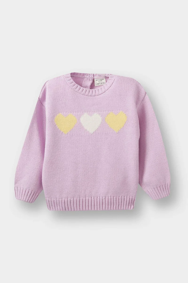 ديفاكتو Baby Girl Crew Neck Heart Patterned Pullover