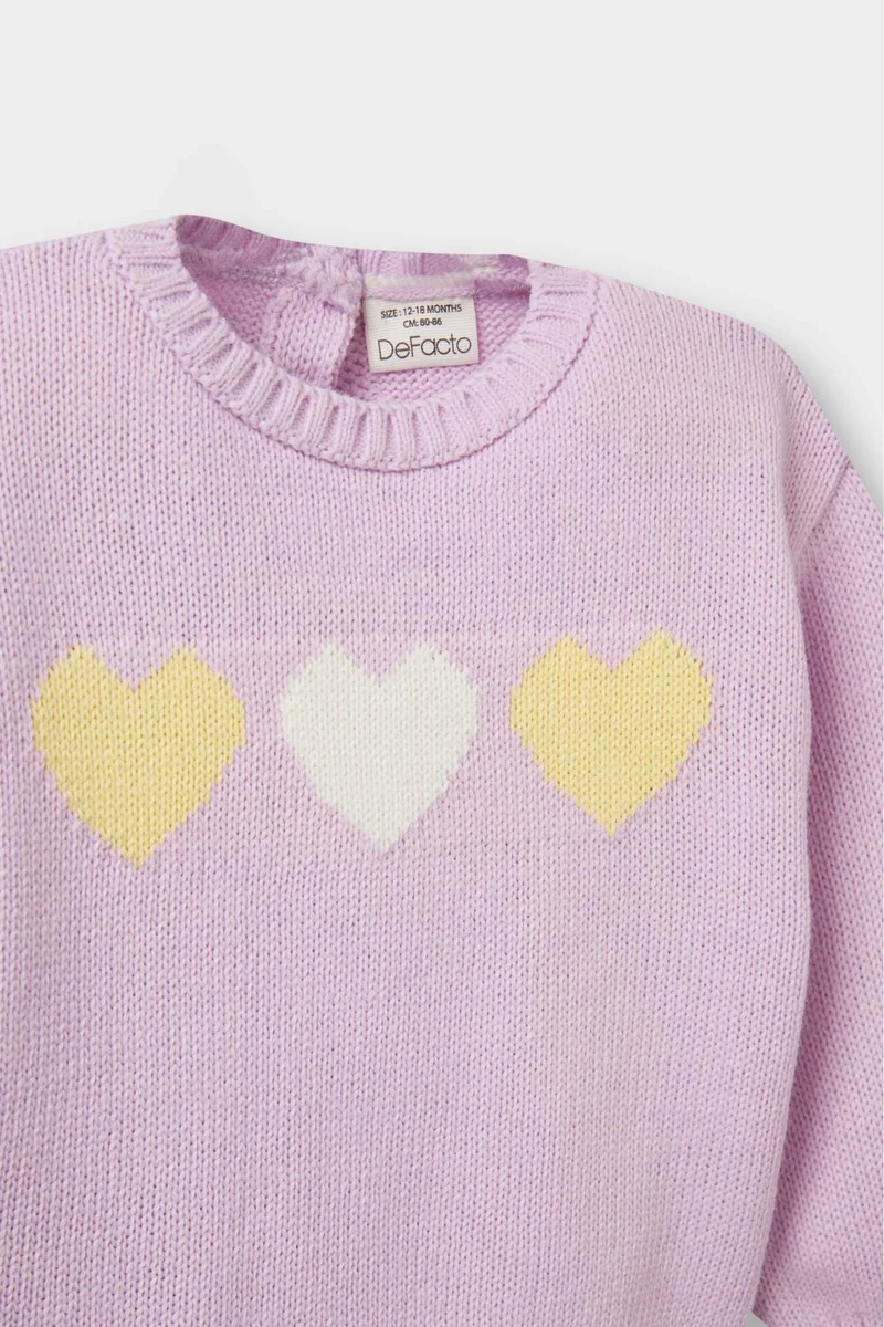 ديفاكتو Baby Girl Crew Neck Heart Patterned Pullover