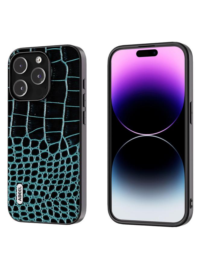 S-TOP Case For iPhone 15 Pro Max ABEEL Genuine Leather Crocodile Pattern Black Edge Phone Case - Image 1