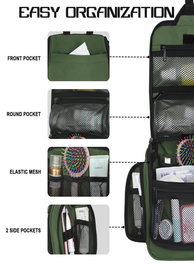 Goloni Hanging Toiletry Bag, 10 Compartments Water-Resistant Makeup Bag with 360° Spinning Metal Hook, Large Travel Cosmetic Organizer for Men & Women, Green (7.05oz) - Image 3