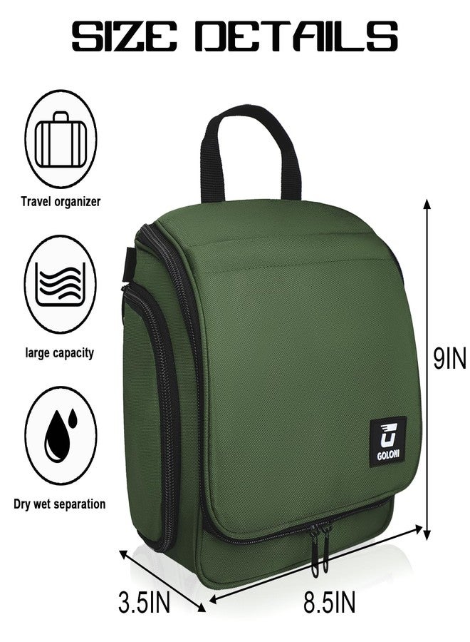 Goloni Hanging Toiletry Bag, 10 Compartments Water-Resistant Makeup Bag with 360° Spinning Metal Hook, Large Travel Cosmetic Organizer for Men & Women, Green (7.05oz) - Image 2