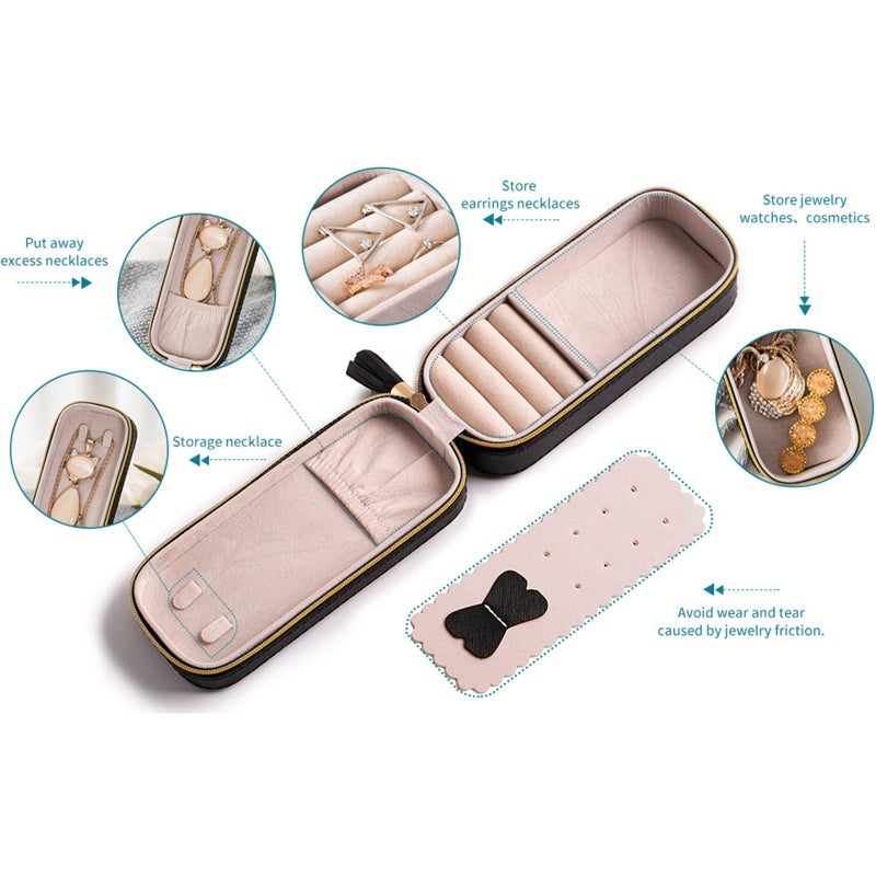 Scratch Design PU Travel Jewelry Box With Protective Padding Storage Compartments Portable Case Color A - Image 4