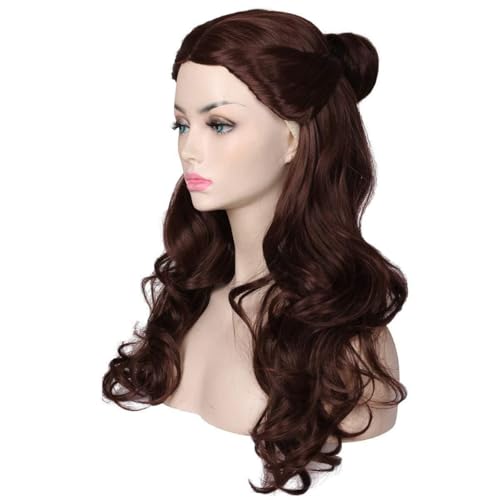 ColorGround Women’s Long Wavy Brown Prestyled Cosplay Costume Wig with Detachable Bun - Image 1