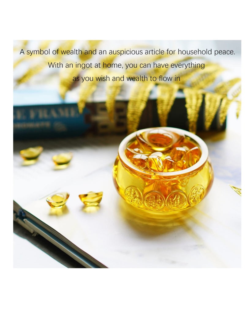 Golden Treasure Basin Desktop Decor, Good Luck Wealth Prosperity Living Room Crystal Decoration, Chinese Charm of Prosperity Mascot, Suitable Decor for Home Office (3'', 41Pcs) - Image 3