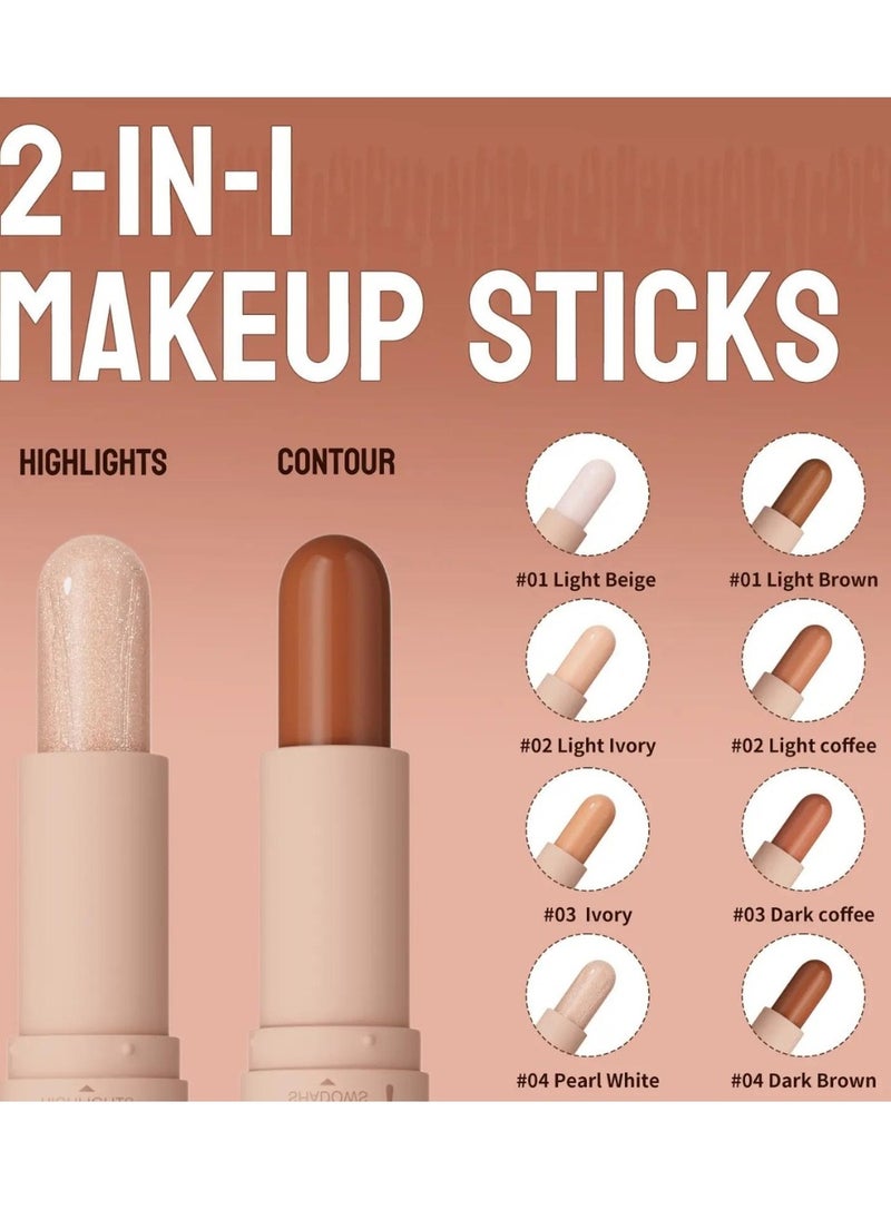 HelloKiss 2 in 1 Concealer Stick Highlighter and Contour Stick for Face Shaping and Contouring Multi Makeup Stick Concealer Contour Highlighter Stick Cream Light Ivory Light Coffee 02  - Image 3