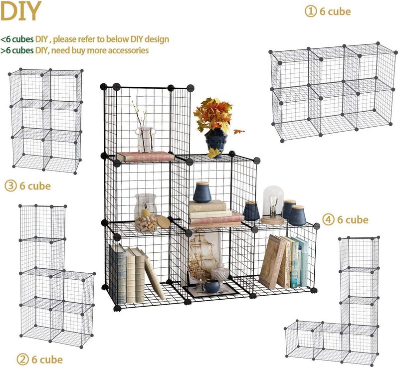 6-Cube DIY Wire Grid Bookcase, Multi Use Modular Storage Shelving Rack, Open Organizer Cabinet for Books, Toys, Clothes, Tools - Image 5