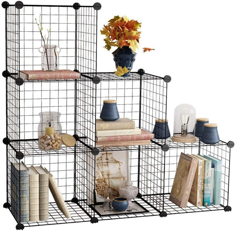 6-Cube DIY Wire Grid Bookcase, Multi Use Modular Storage Shelving Rack, Open Organizer Cabinet for Books, Toys, Clothes, Tools - Image 1