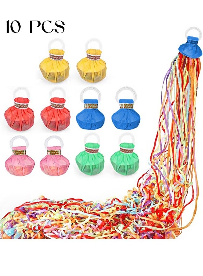Realfrog 10Pcs Streamers Poppers Hand Throw Streamers with Colorful Ribbon No Mess Confetti Crackers for Wedding, Party, Graduation, Birthday, Celebration - Image 1
