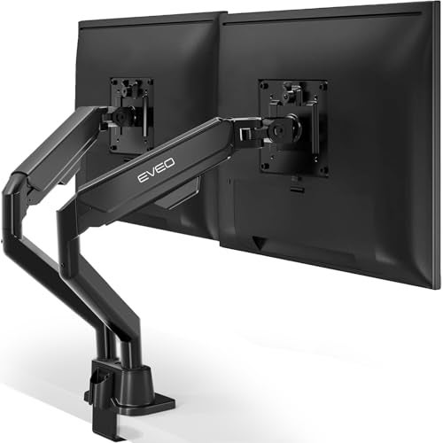 EVEO Premium Dual Monitor Mount 14"-32” Dual Monitor Arm VESA Bracket Adjustable Height Gas Spring Dual Monitor Stand, Screen Full Motion Dual Monitor Arm-Computer Monitor Stand for 2 Screens - Black - Image 1