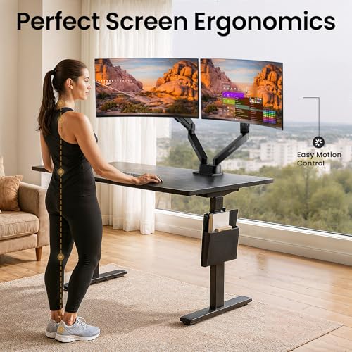 EVEO Premium Dual Monitor Mount 14"-32” Dual Monitor Arm VESA Bracket Adjustable Height Gas Spring Dual Monitor Stand, Screen Full Motion Dual Monitor Arm-Computer Monitor Stand for 2 Screens - Black - Image 4