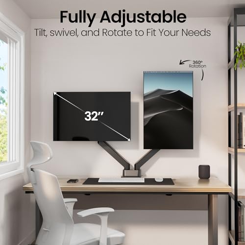 EVEO Premium Dual Monitor Mount 14"-32” Dual Monitor Arm VESA Bracket Adjustable Height Gas Spring Dual Monitor Stand, Screen Full Motion Dual Monitor Arm-Computer Monitor Stand for 2 Screens - Black - Image 3
