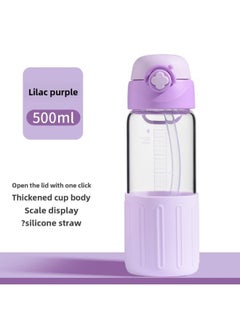 Generic Pregnant Women's Cup Straw Cup Maternal Special Scale Net Red Glass High Color Value Water Cup High Temperature Resistant With Silicone Sleeve-Color:Lilac-Capacity:500ml  - Image 1