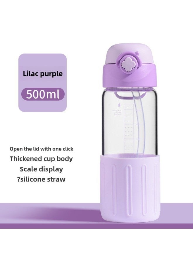 Pregnant Women's Cup Straw Cup Maternal Special Scale Net Red Glass High Color Value Water Cup High Temperature Resistant With Silicone Sleeve-Color:Lilac-Capacity:500ml  - Image 1